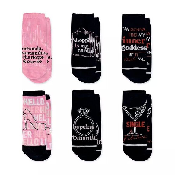 HBO 6 Pairs Pink-Black Sex And The City Graphic Low-Cut Socks -Size 6-10 - Picture 2 of 5